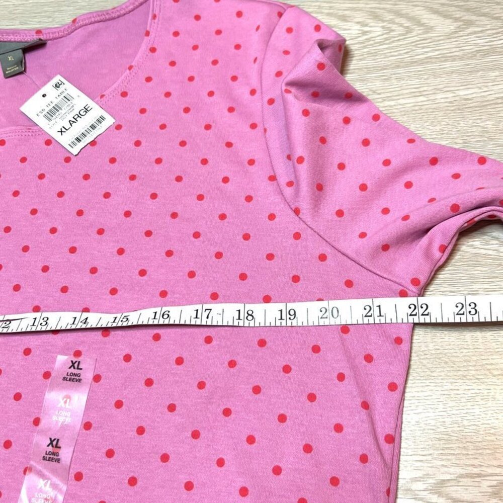 Style & Co Long Sleeve Tee Shirt Women's XL Dusty Pink Red Polka Dots Scoop Neck - Picture 10 of 12